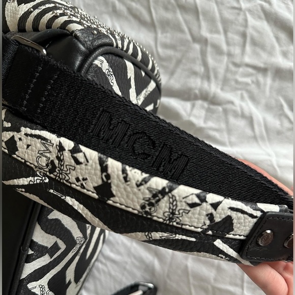 MCM Leather Visetos Studded Zebra Print Backpack - Picture 13 of 16